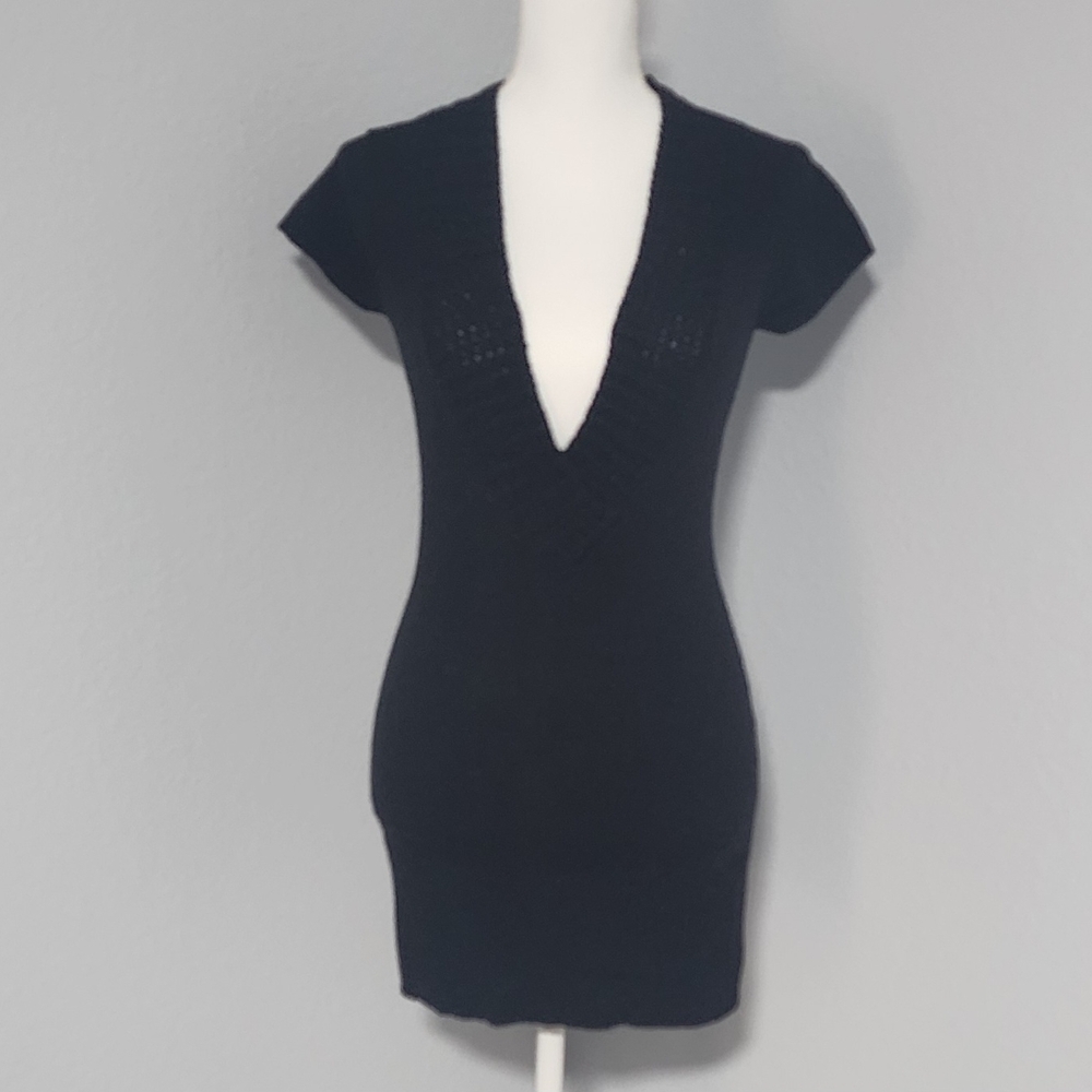 NWT Vintage Y2K  Hooked Up By IOT Black Knit Sweater Dress Size Medium